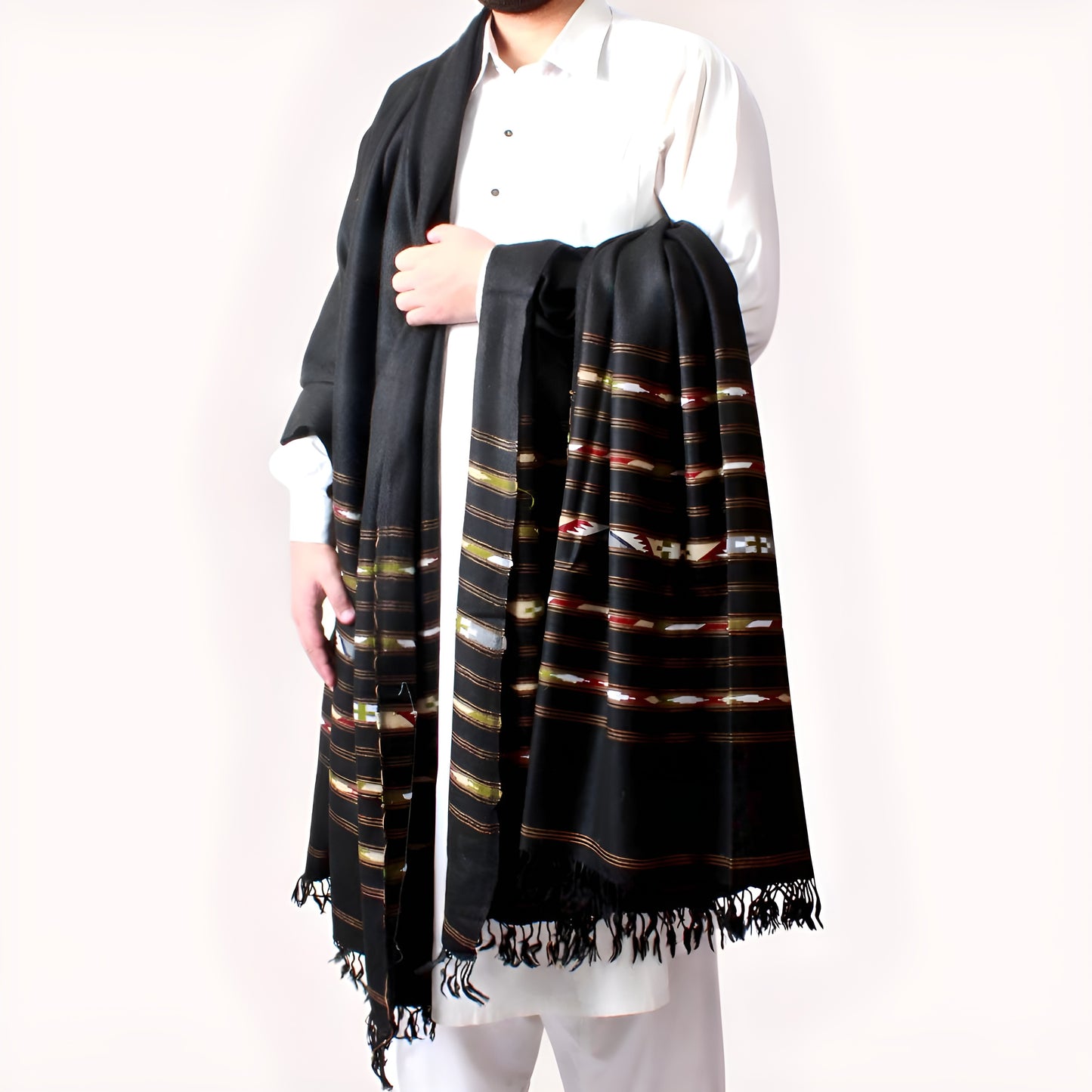 Khan Pure Black Pashmina Shawl