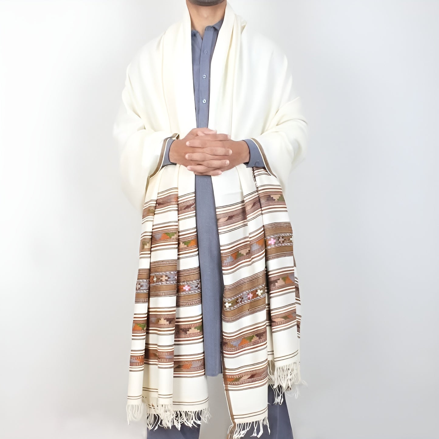 Khan Special Wool Shawl CWhite